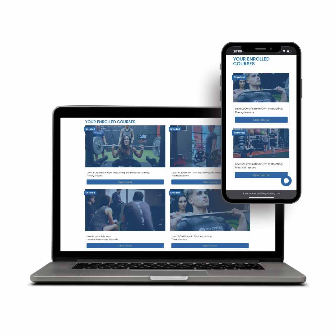 online-content-on-laptop-and-phone laptop and phone showing our online level 3 personal training course content